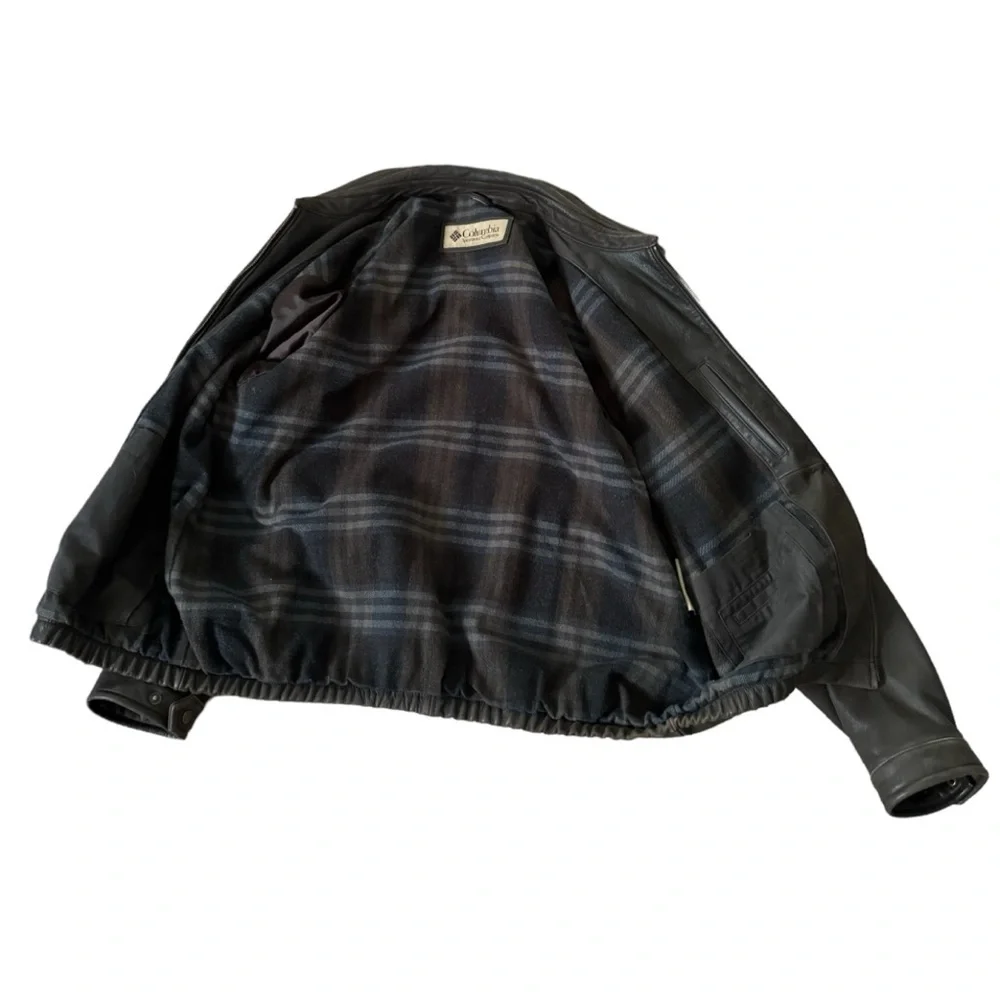 Columbia Mens Vintage Sportswear Brown Leather Flannel Lined Jacket Tall Sz XLT